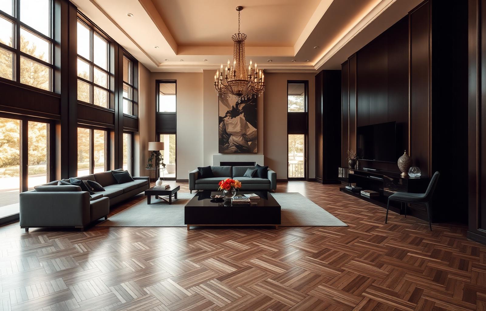 Herringbone parquet interior